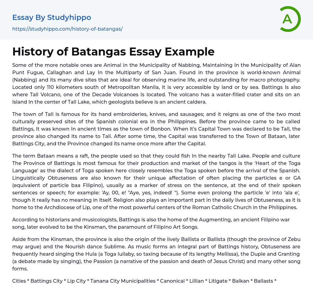 History of Batangas Essay Example