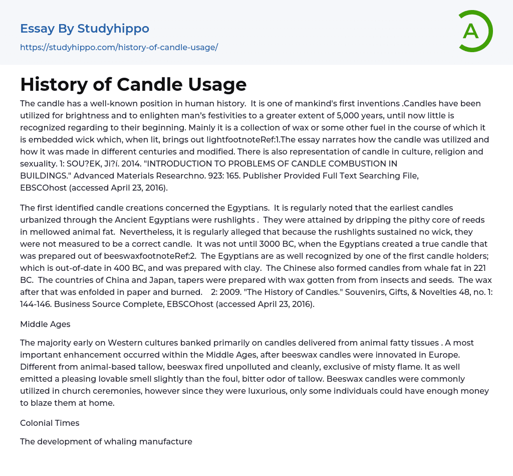 History of Candle Usage Essay Example