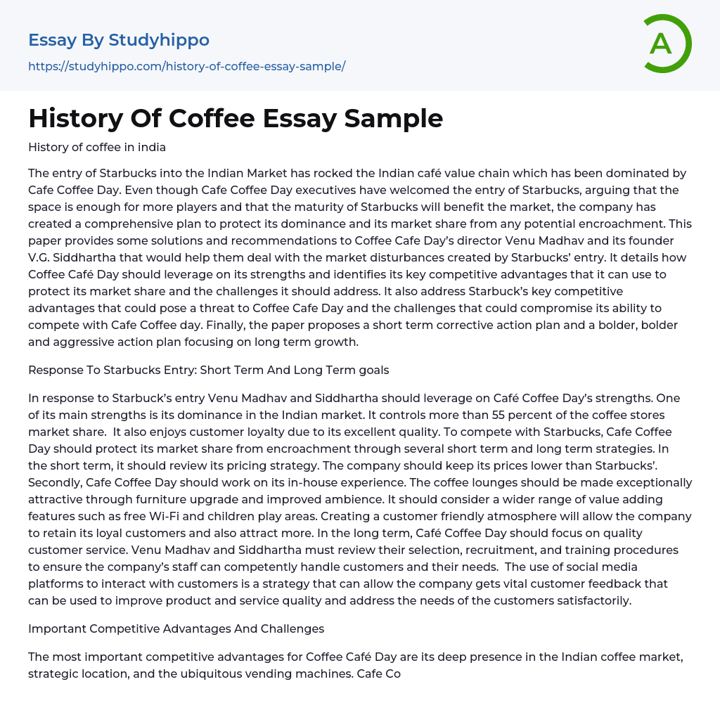 History Of Coffee Essay Sample