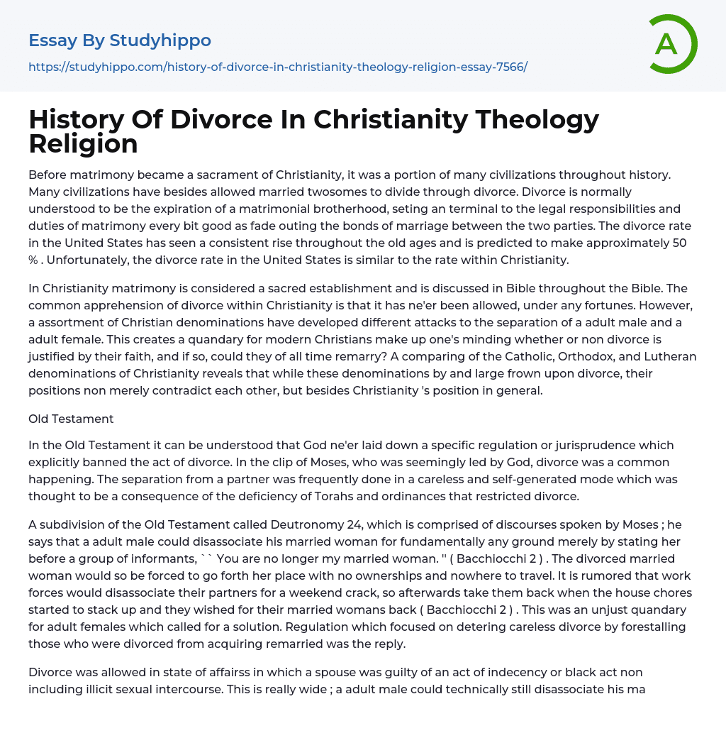 History Of Divorce In Christianity Theology Religion Essay Example