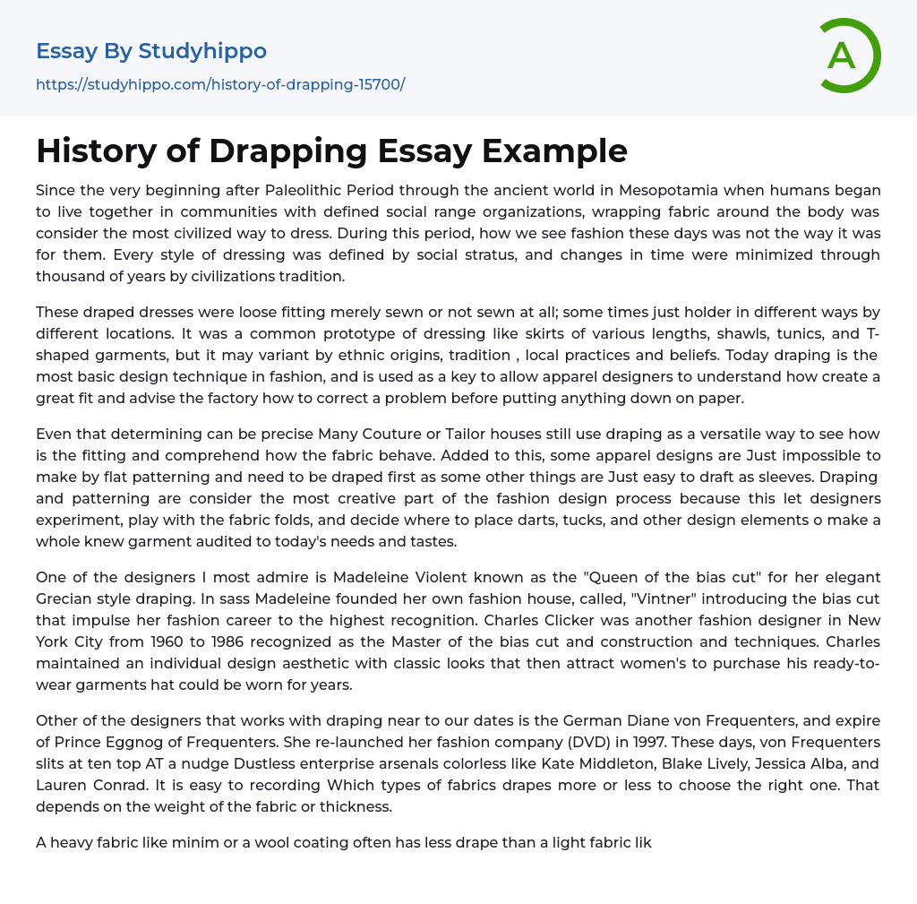 History of Drapping Essay Example