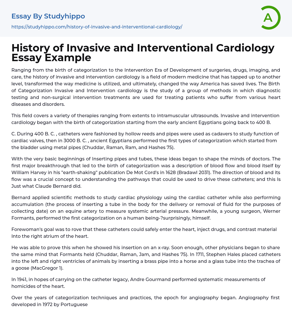 History of Invasive and Interventional Cardiology Essay Example