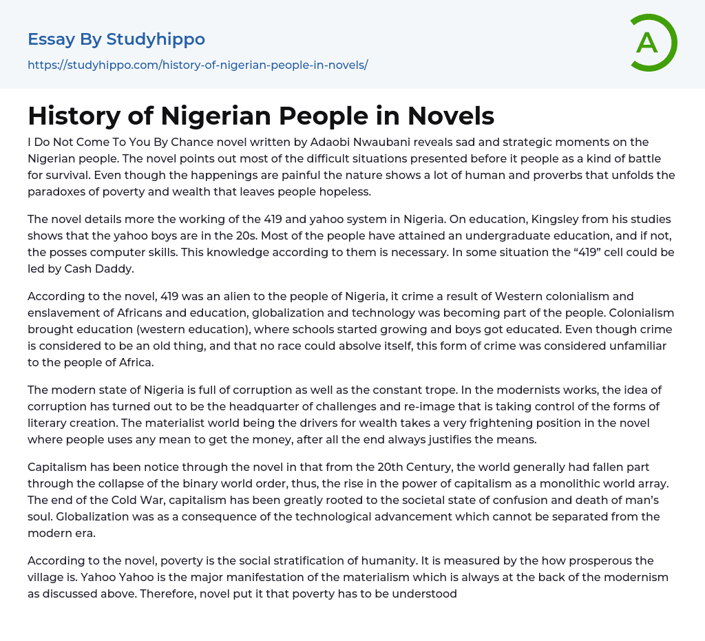 History of Nigerian People in Novels Essay Example