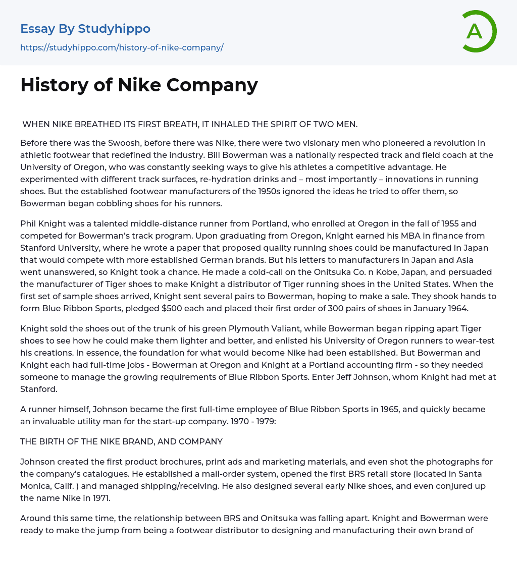 History of Nike Company Essay Example