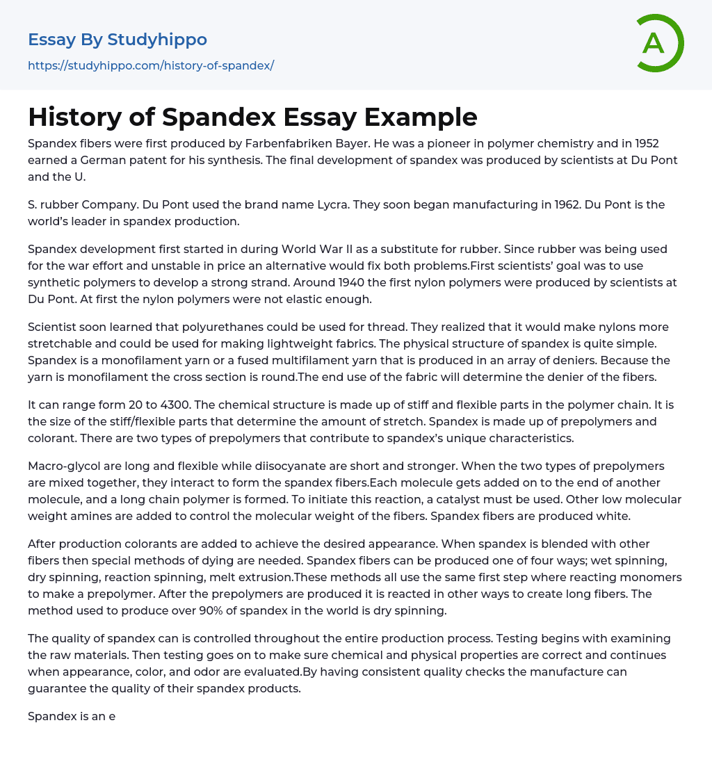 History of Spandex Essay Example