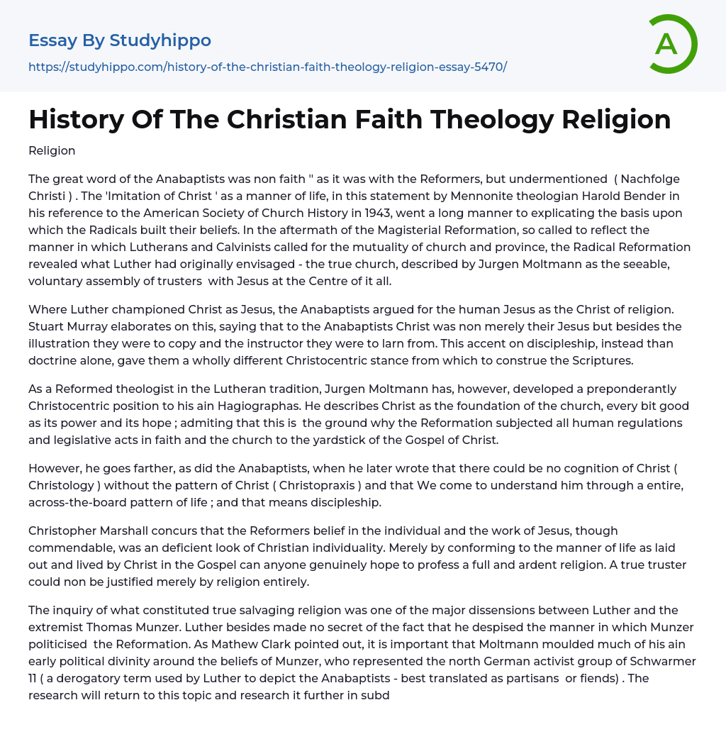 History Of The Christian Faith Theology Religion Essay Example