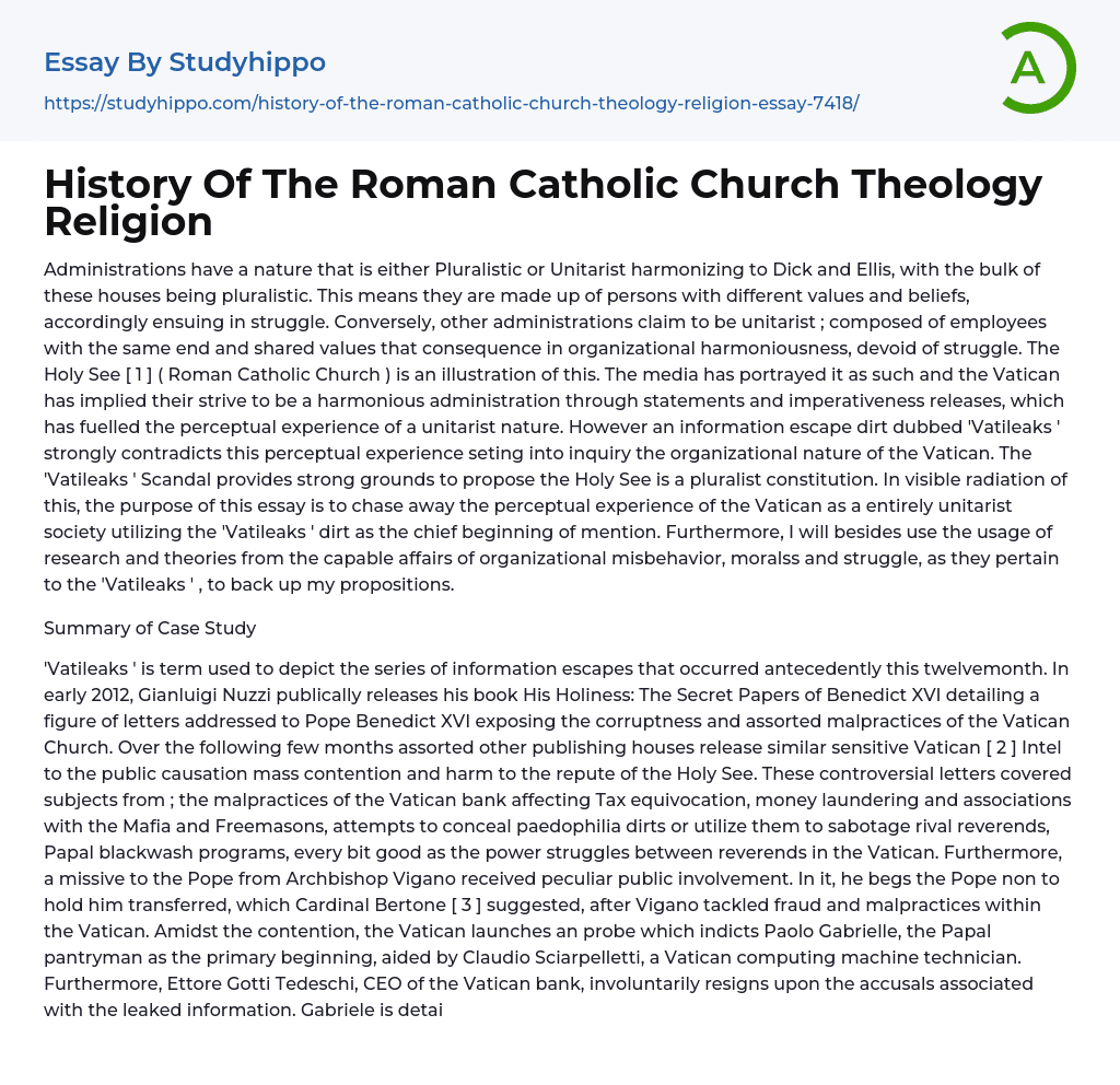 History Of The Roman Catholic Church Theology Religion Essay Example