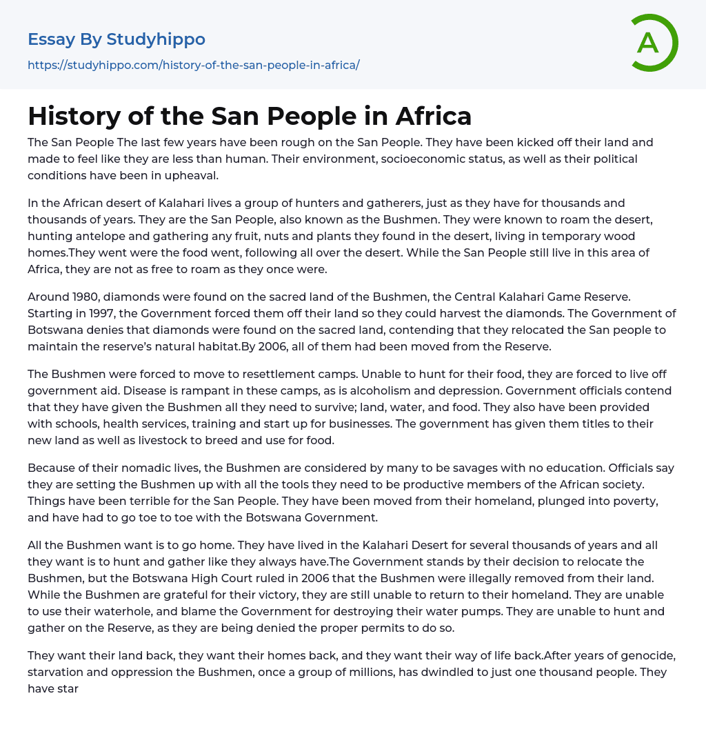 History of the San People in Africa Essay Example