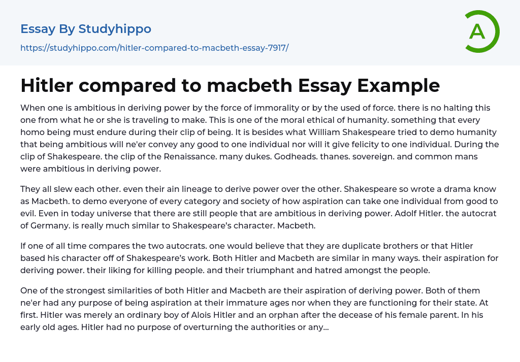 Hitler compared to macbeth Essay Example