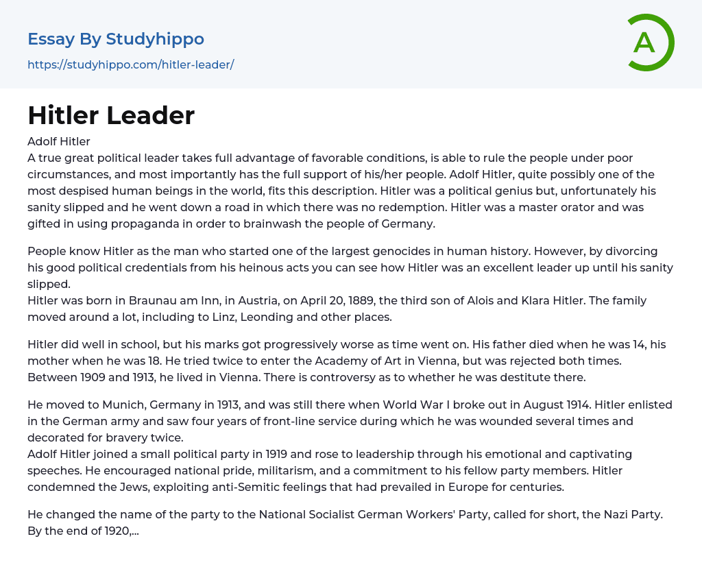 adolf hitler as a leader essay