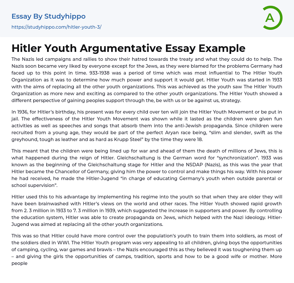 Hitler Youth Argumentative Essay Example