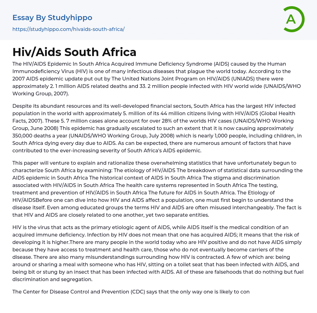 essay about hiv and aids in south africa