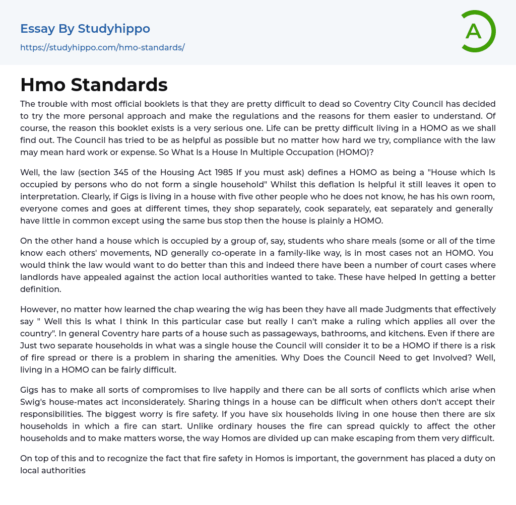 Hmo Standards Essay Example