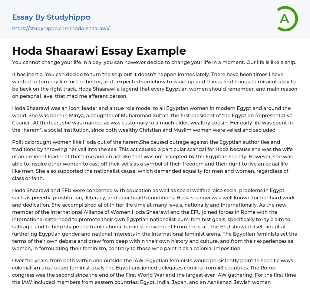 Hoda Shaarawi Essay Example