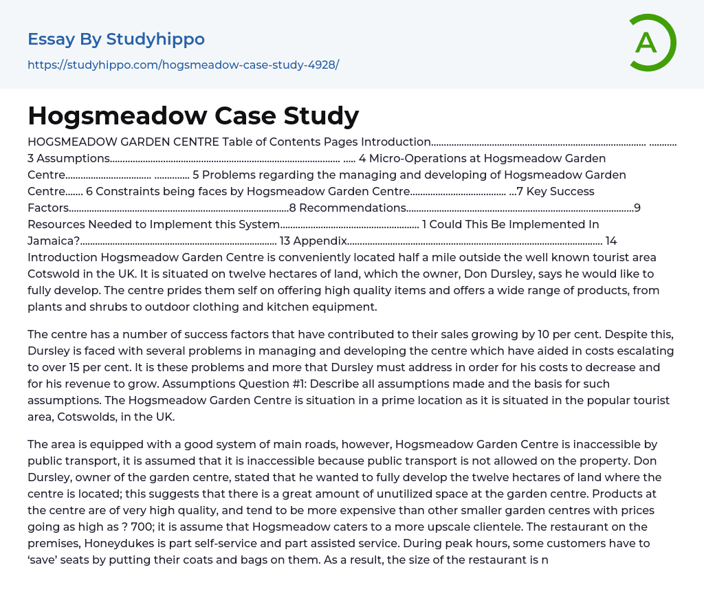 Hogsmeadow Case Study Essay Example