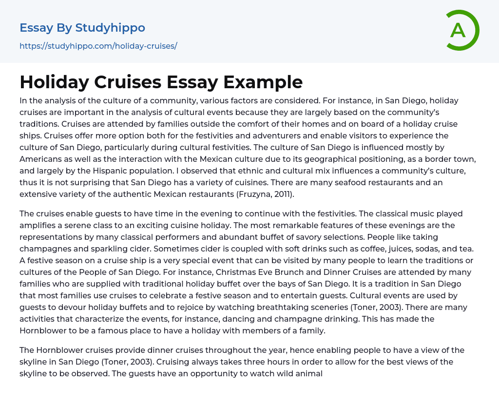 Holiday Cruises Essay Example