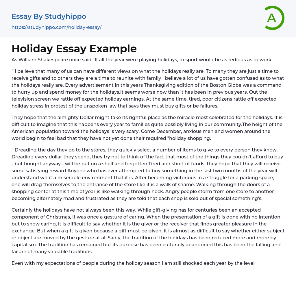 Holiday Essay Example