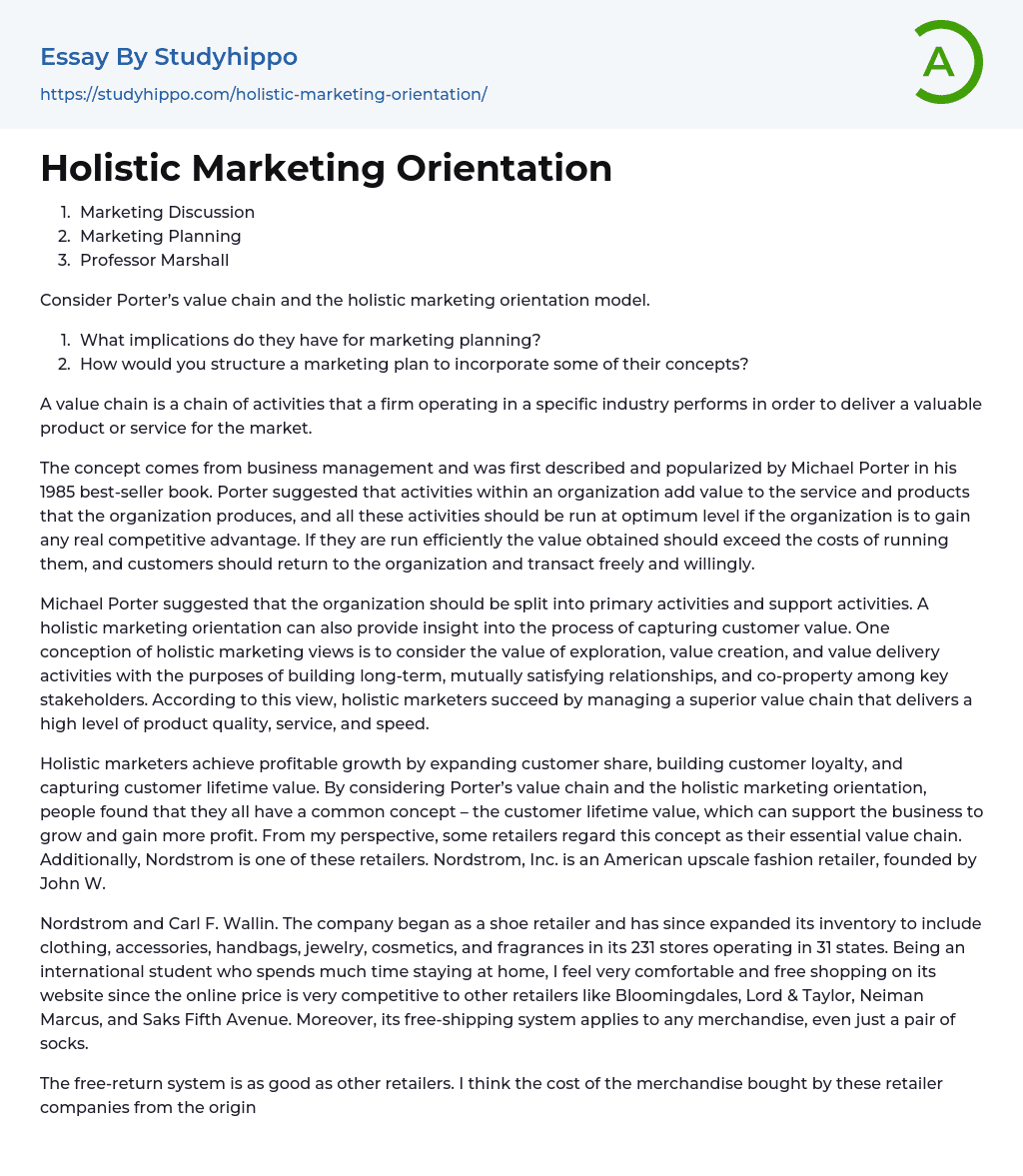 holistic marketing essay