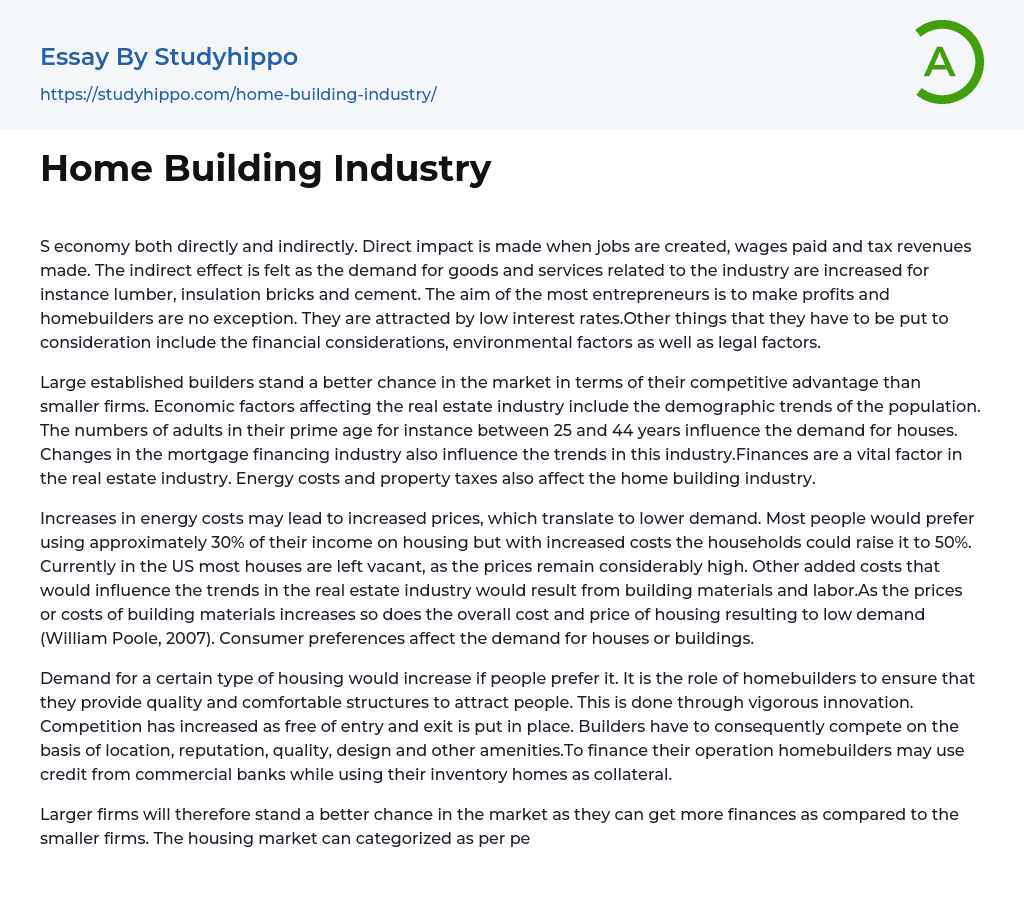 Home Building Industry Essay Example
