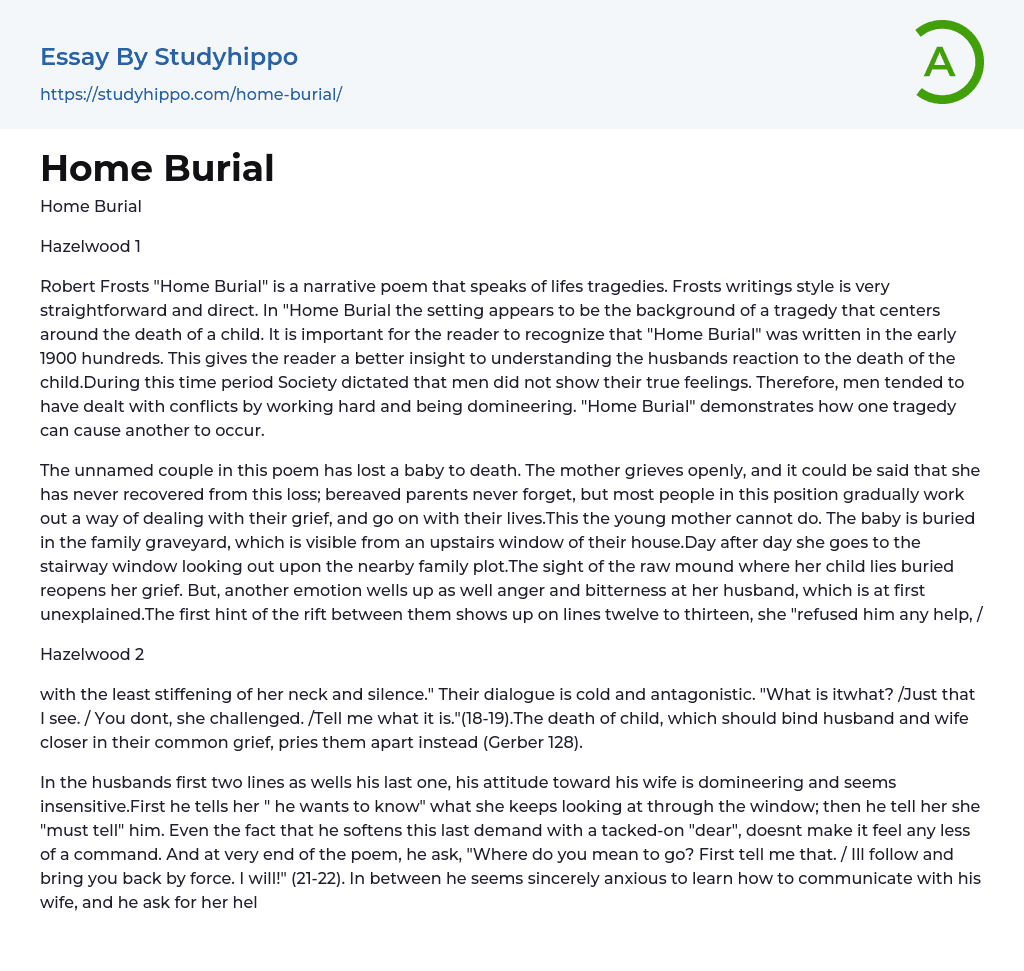 Home Burial Essay Example