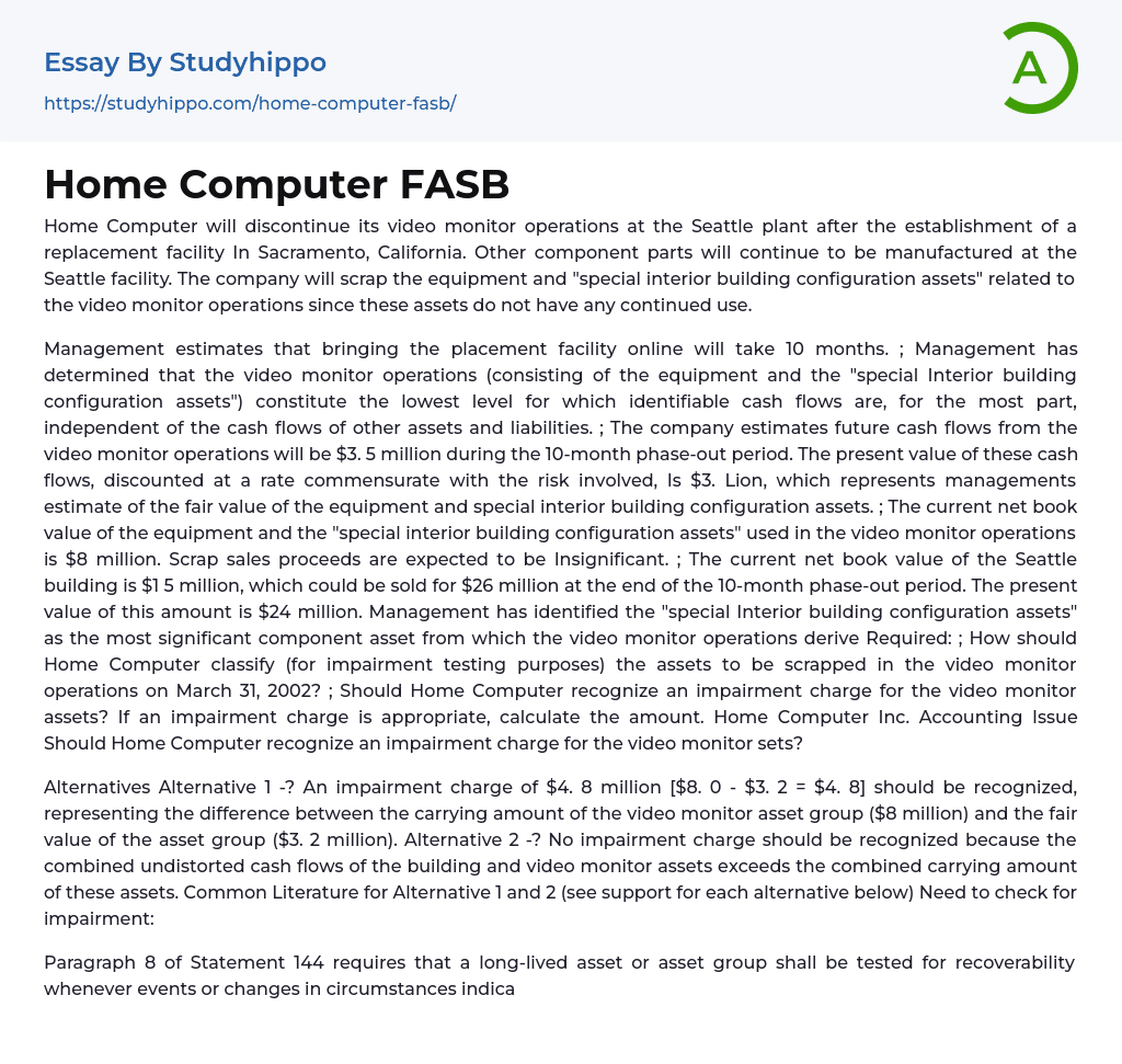 Home Computer FASB Essay Example