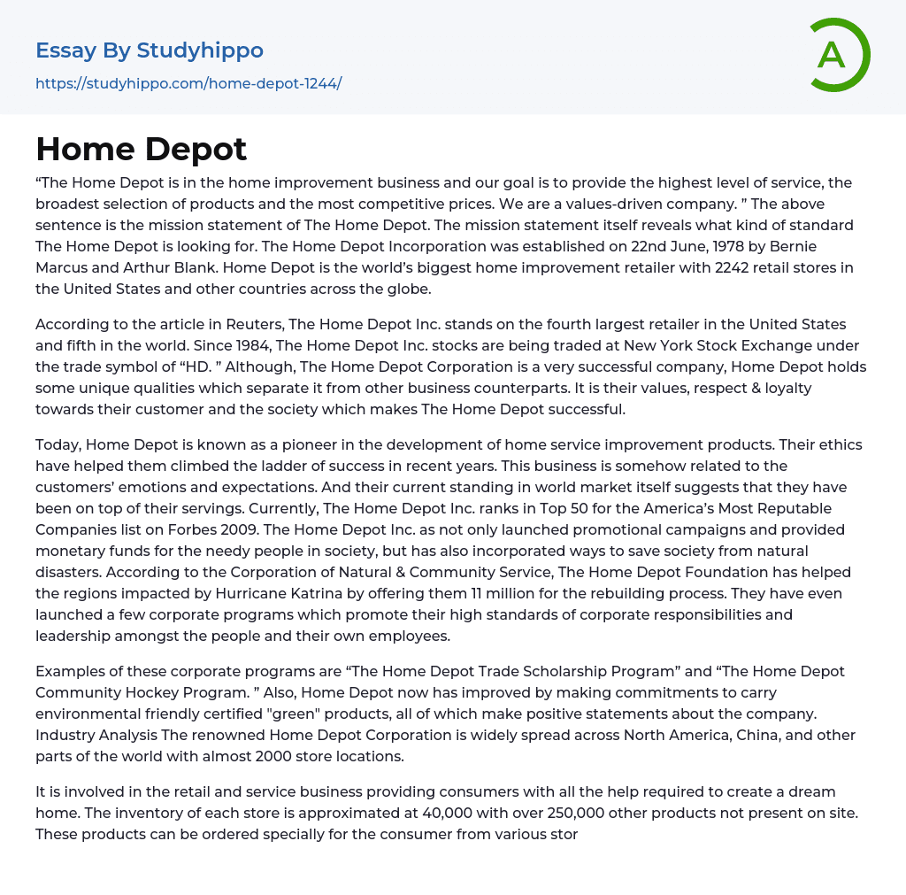 Home Depot Essay Example