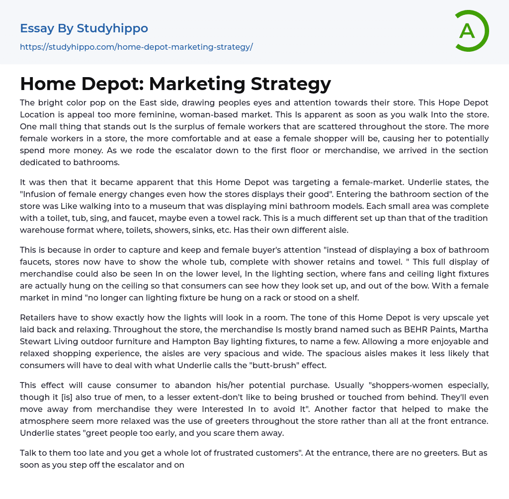 Home Depot: Marketing Strategy Essay Example