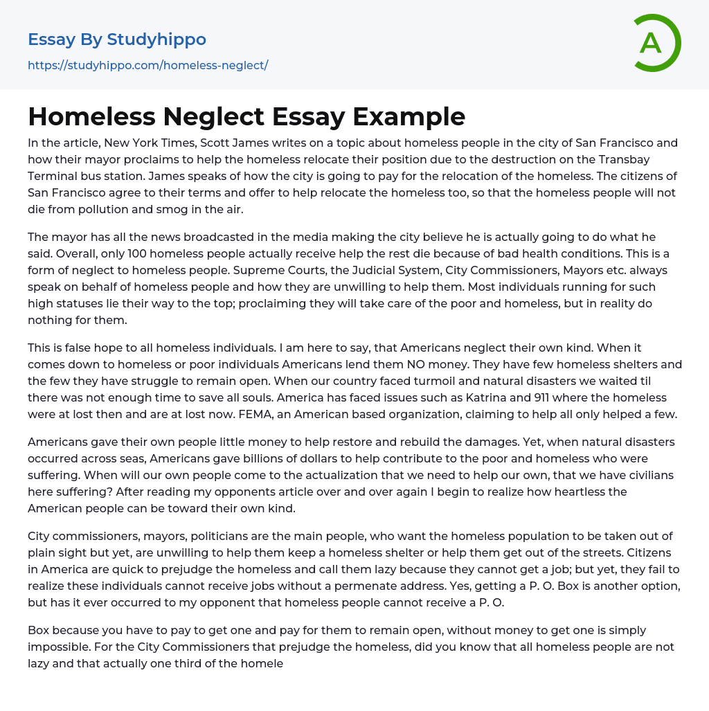 Homeless Neglect Essay Example