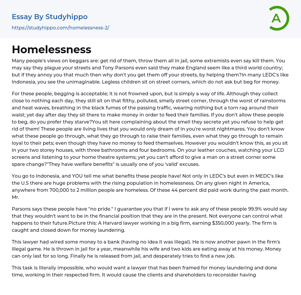 Homelessness Essay Example