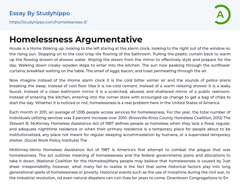 Homelessness Argumentative Essay Example
