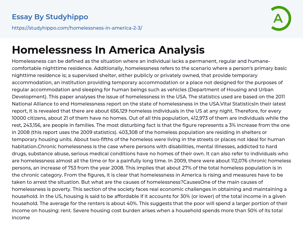 Homelessness In America Analysis Essay Example