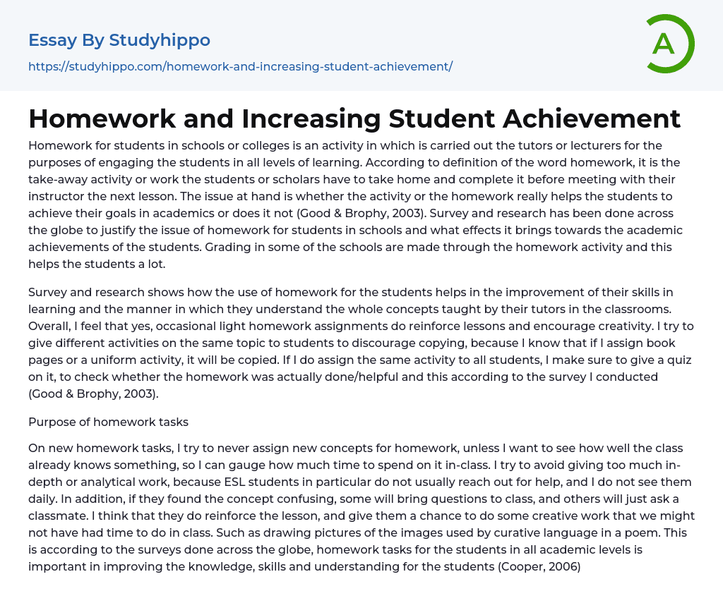 homework improves student achievement