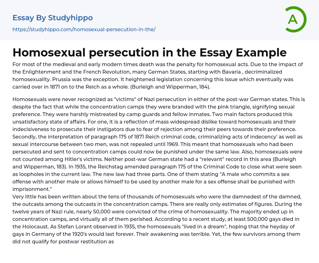 Homosexual persecution in the Essay Example