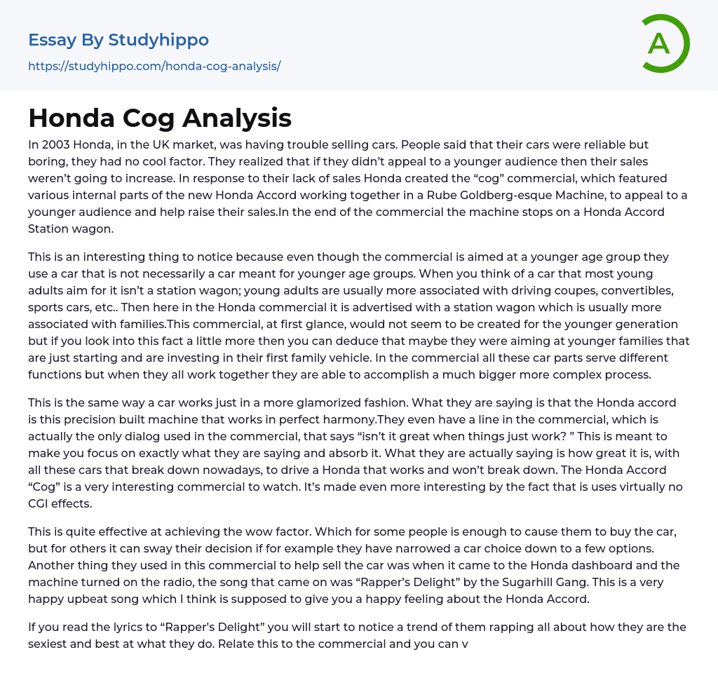 Honda Cog Analysis Essay Example