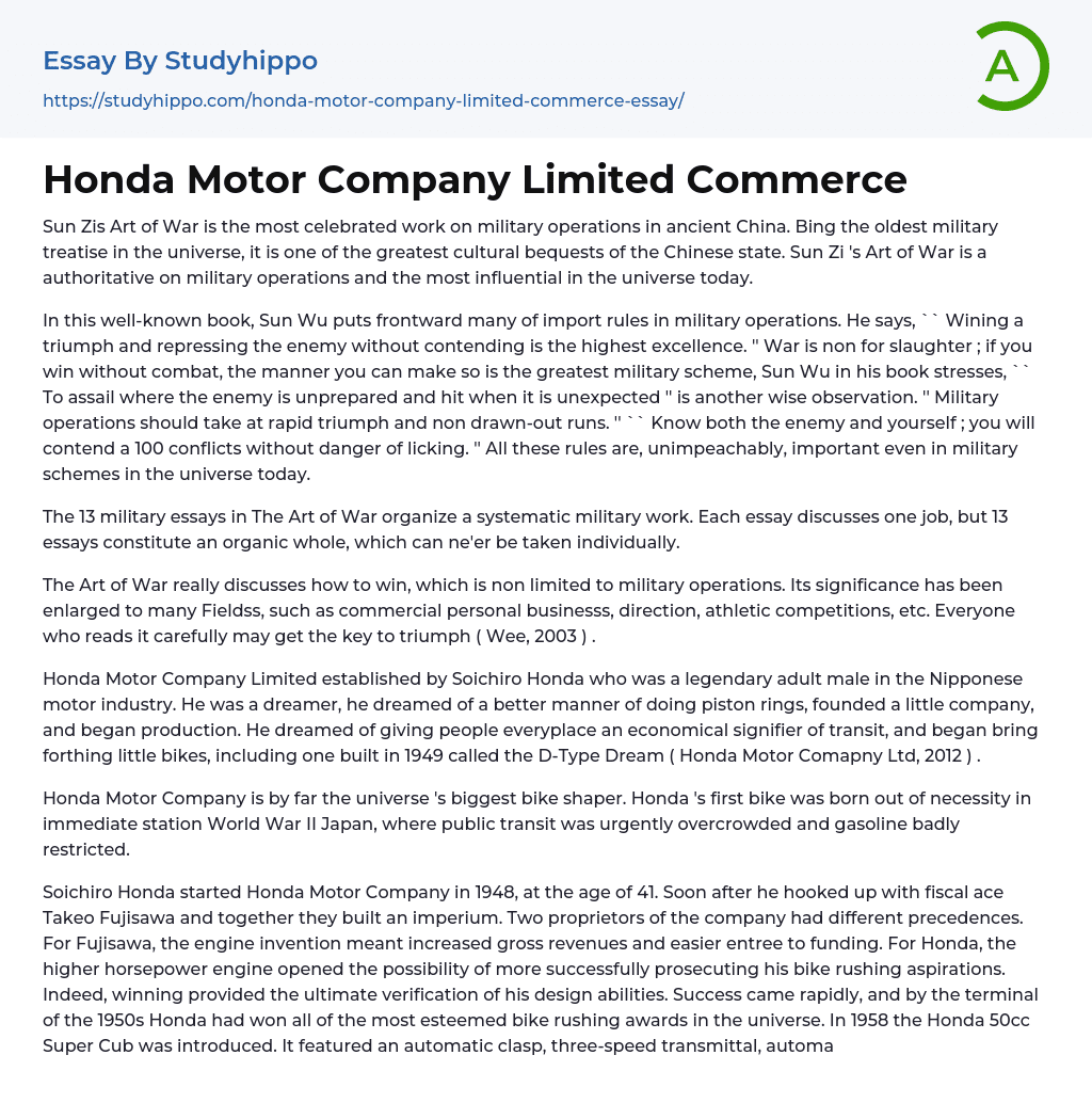 Honda Motor Company Limited Commerce Essay Example