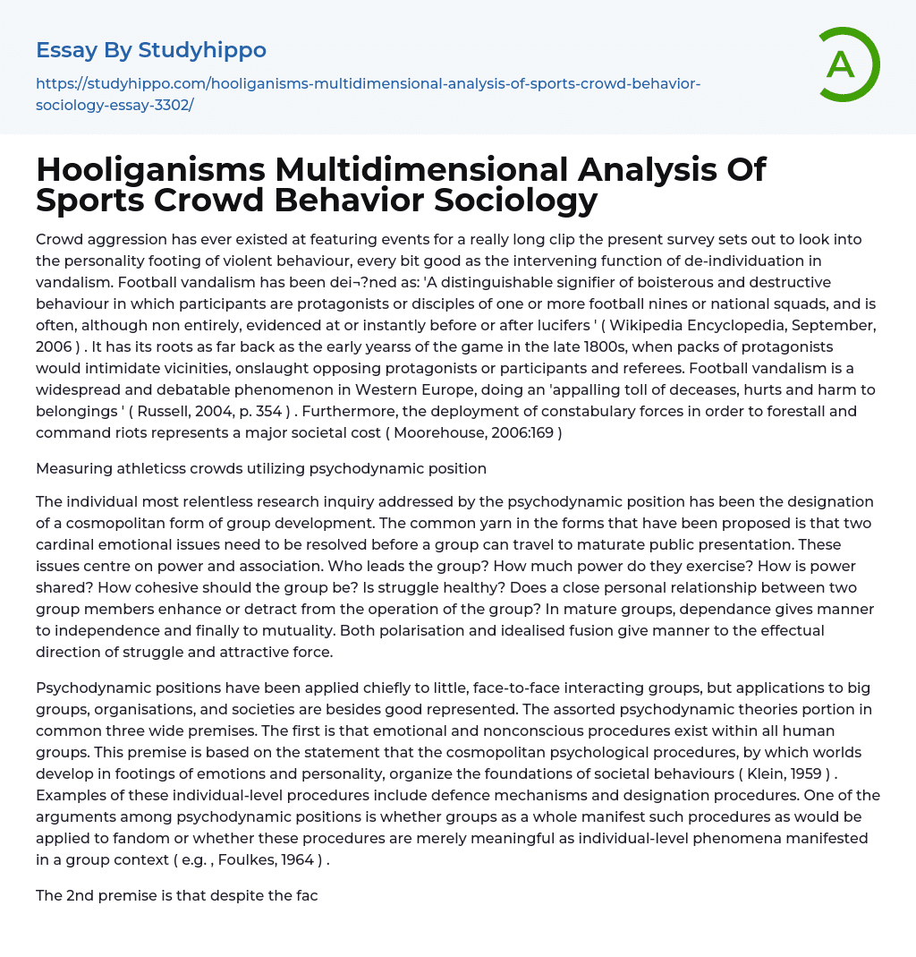 Hooliganisms Multidimensional Analysis Of Sports Crowd Behavior Sociology Essay Example