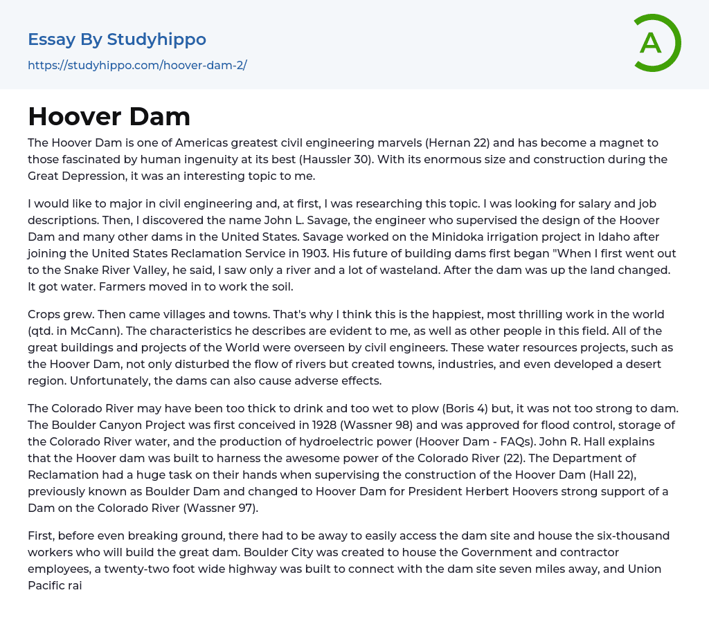 Hoover Dam Essay Example