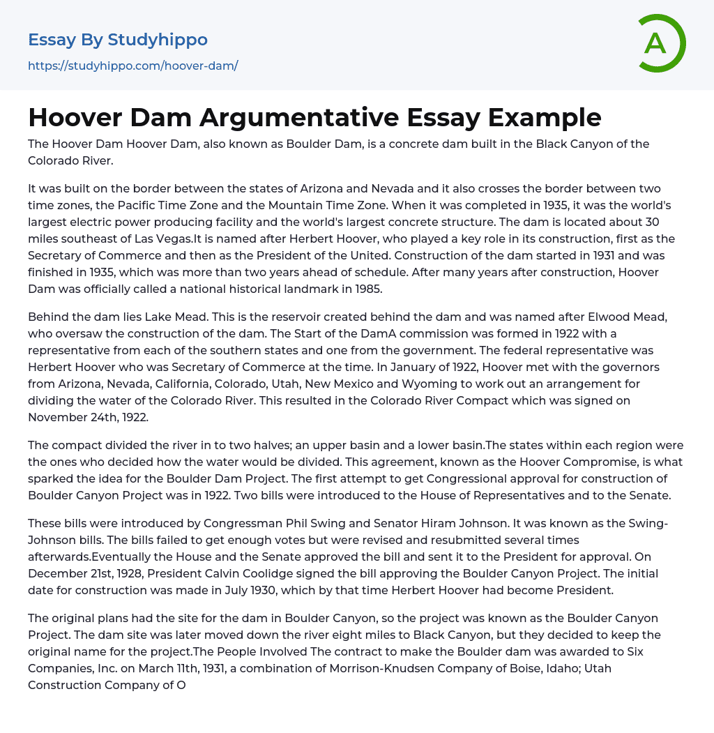Hoover Dam Argumentative Essay Example