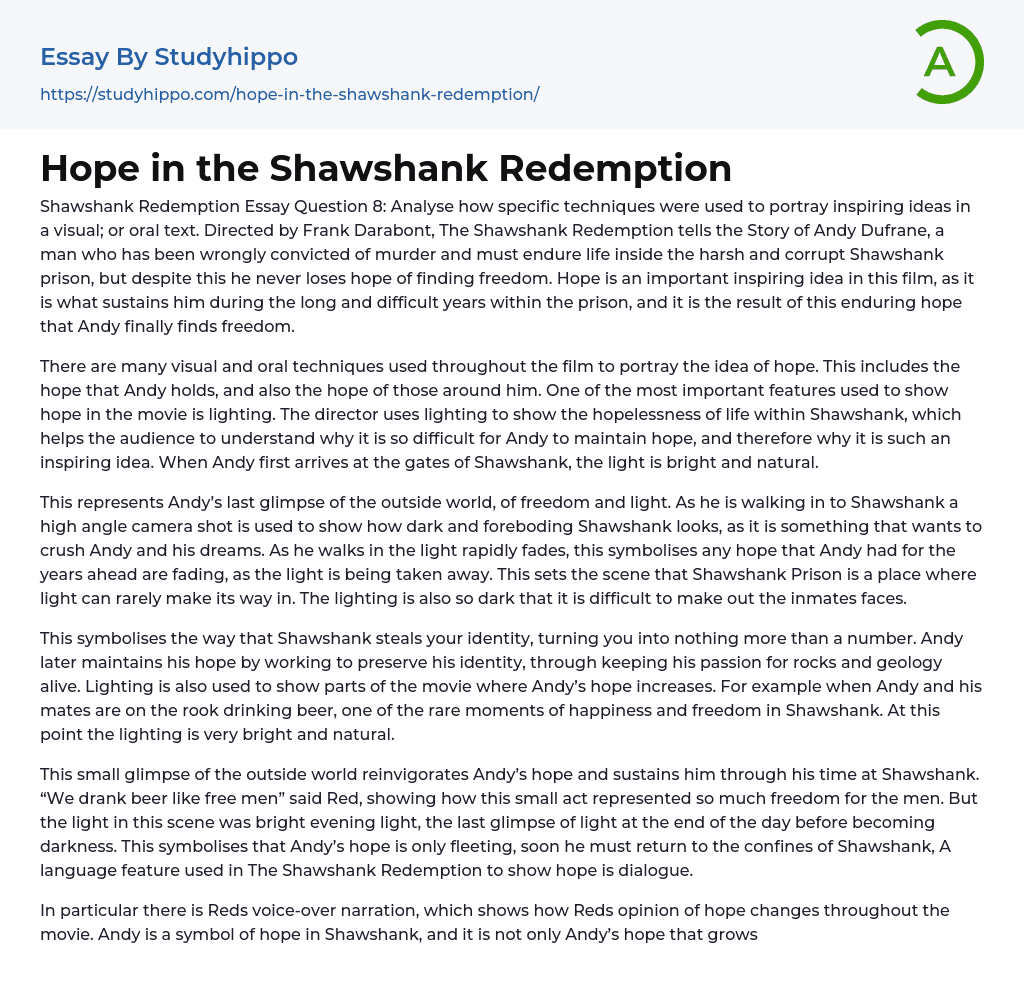 the shawshank redemption essay on hope