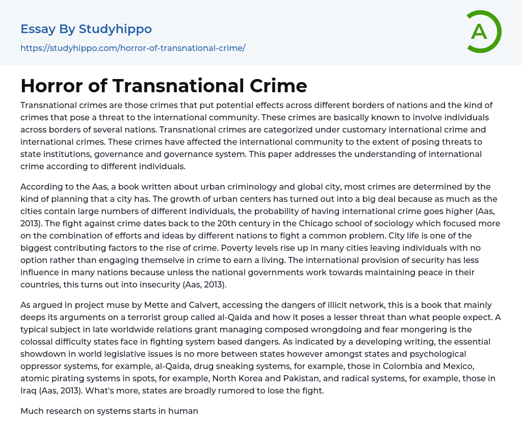 Horror of Transnational Crime Essay Example