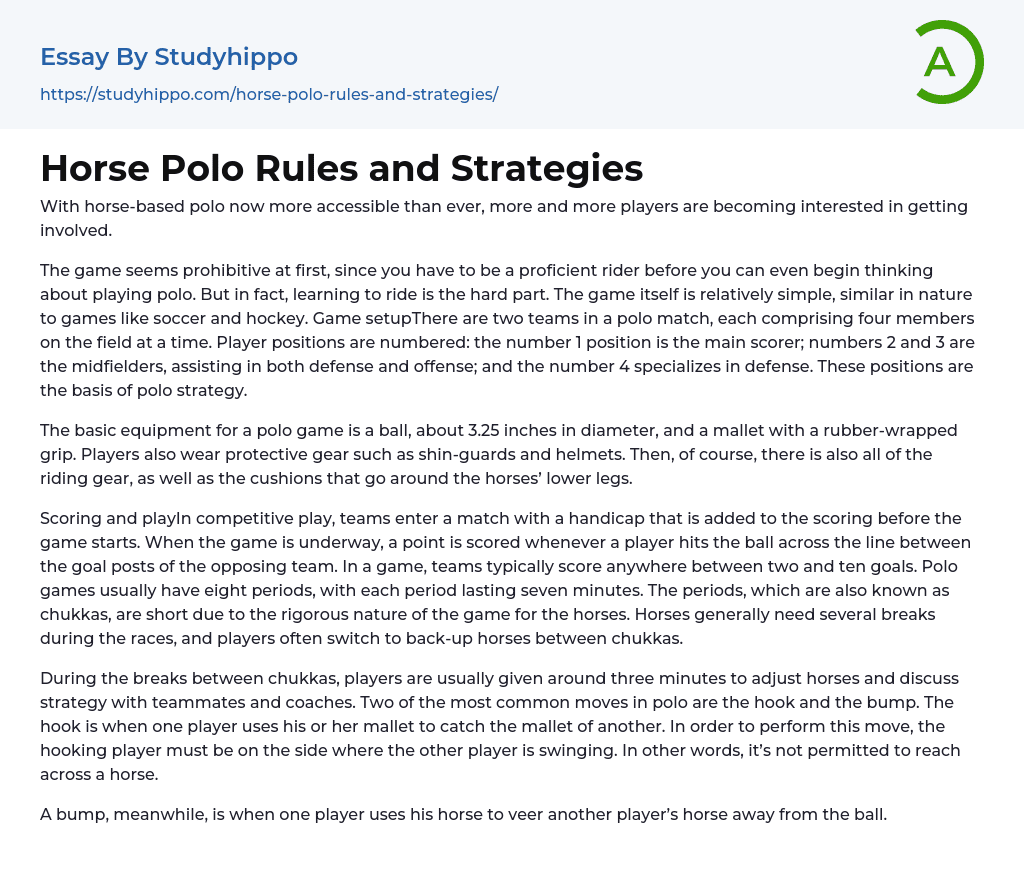 Horse Polo Rules and Strategies Essay Example