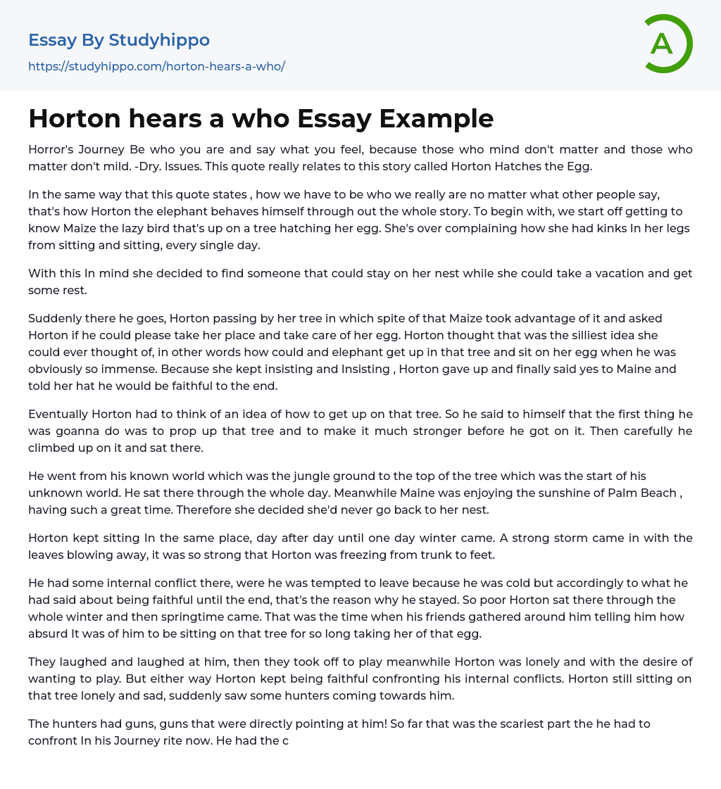 Horton hears a who Essay Example