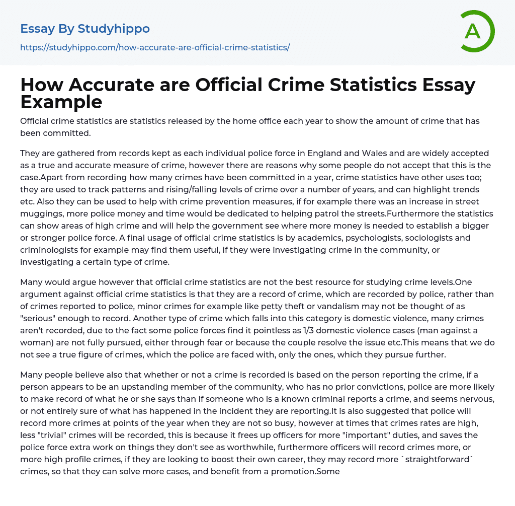 How Accurate are Official Crime Statistics Essay Example