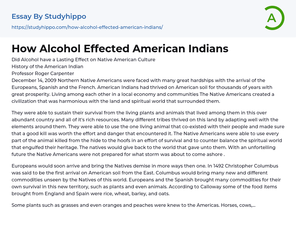 How Alcohol Effected American Indians Essay Example