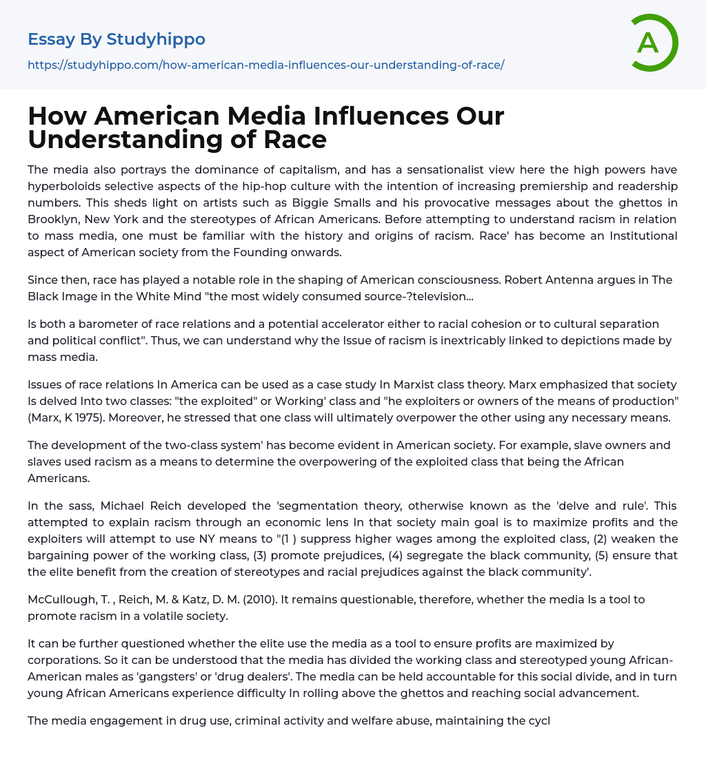 How American Media Influences Our Understanding of Race Essay Example
