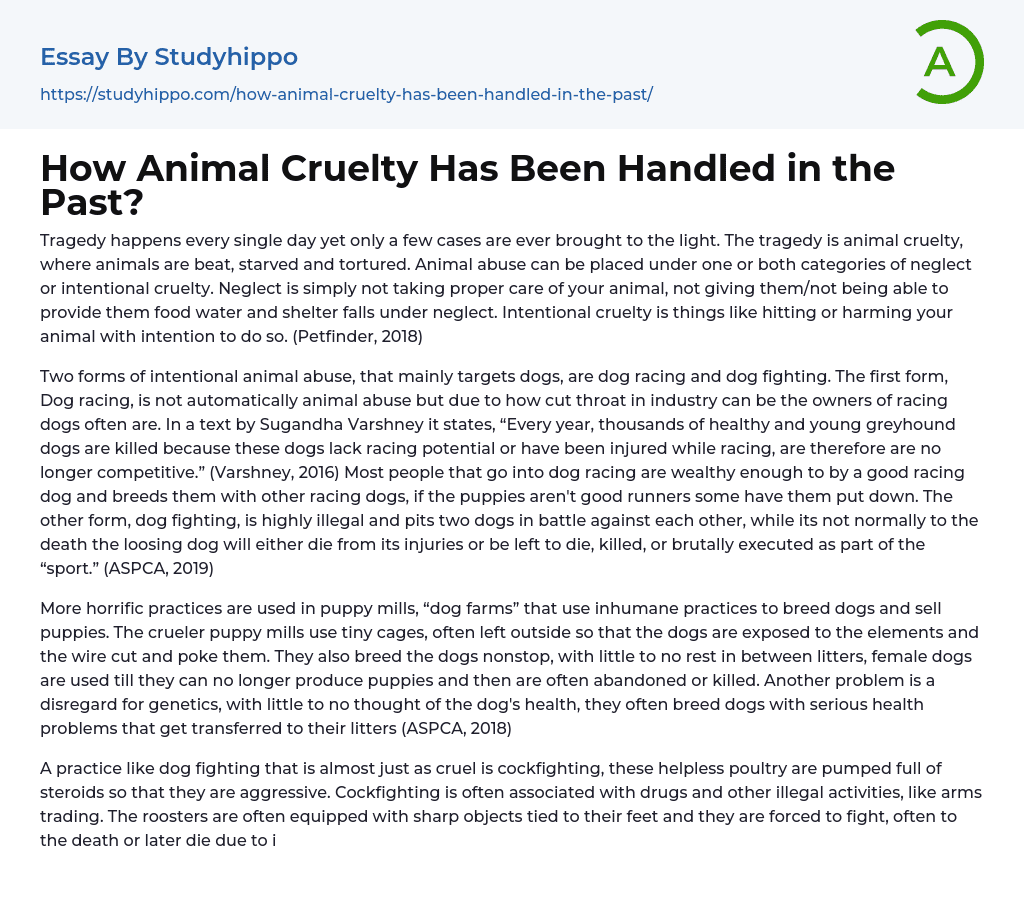 How Animal Cruelty Has Been Handled in the Past? Essay Example