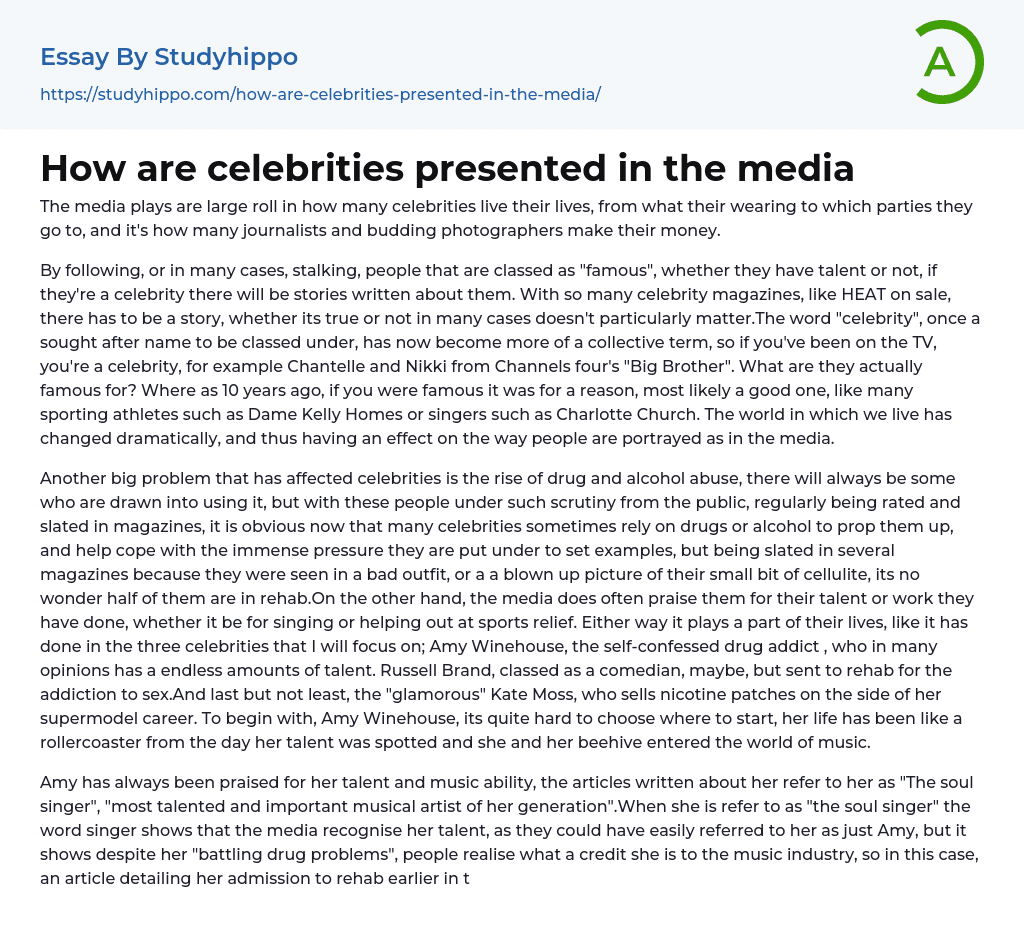 How are celebrities presented in the media Essay Example