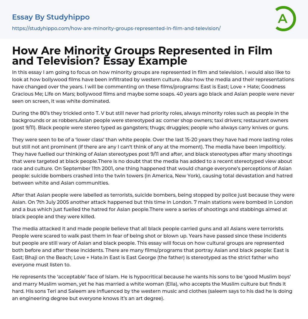 How Are Minority Groups Represented in Film and Television? Essay Example