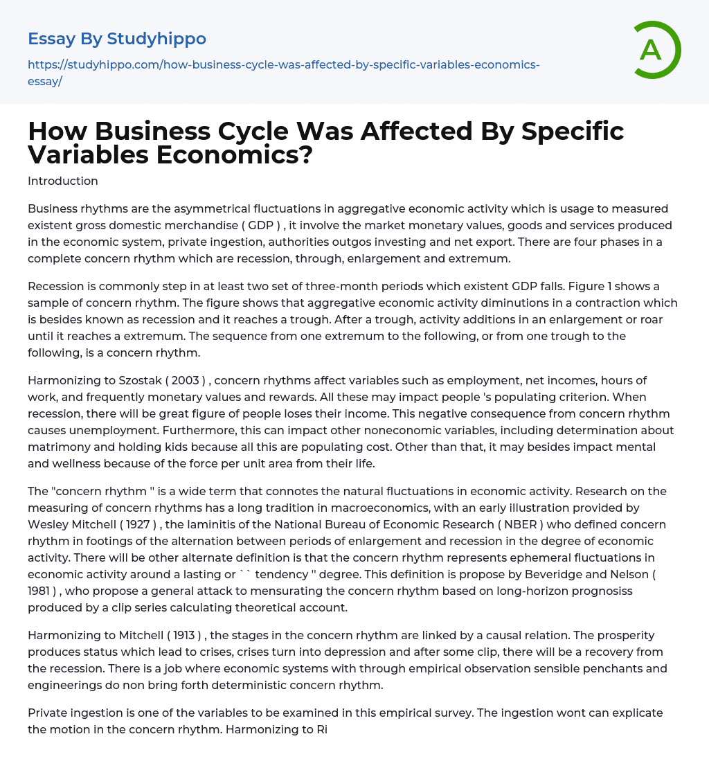 How Business Cycle Was Affected By Specific Variables Economics? Essay Example