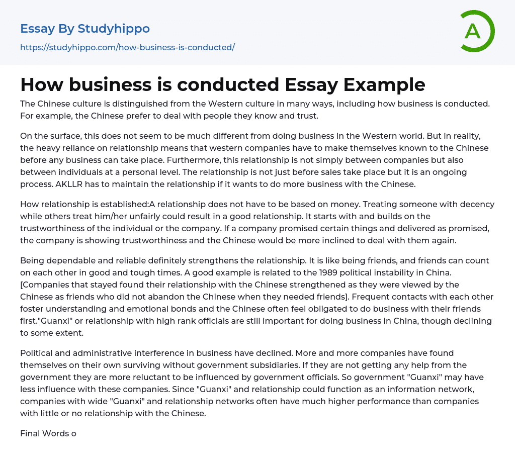 How business is conducted Essay Example